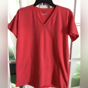 EILEEN FISHER v neck tunic dress tee short sleeve stretch cotton salmon PS
